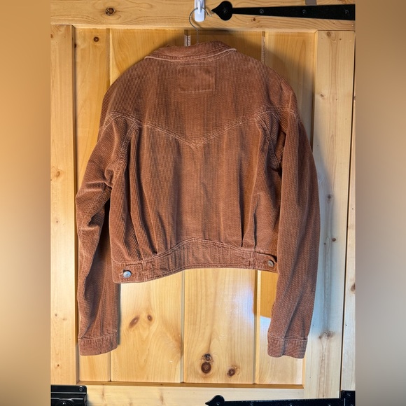 American Eagle Brown Corduroy Cropped Boyfriend Cotton Button Up Jacket S - Picture 3 of 9